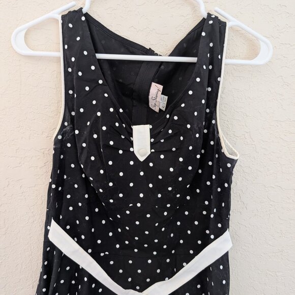Vintage Stop Staring Polka Dot Black and White 50's House Dress Sz L Pin Up Belt - Picture 2 of 6